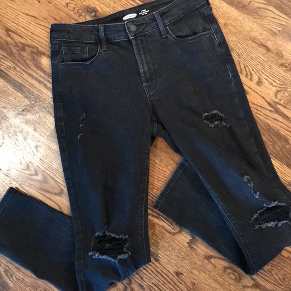 Old Navy Power Slim Straight Mid Rise Distressed Jeans - Picture 3 of 12
